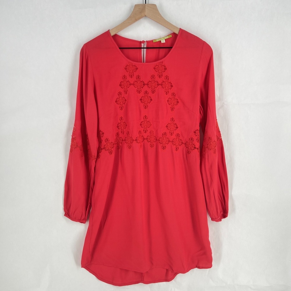 Gianni Bini Mini Dress Womens XS Red Viscose Lace Cutout Detail Keyhole Back‎
